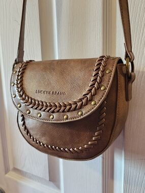 Lucky Brand Brown Braided Leather Saddle Bag